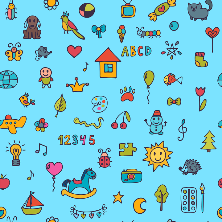 Featuring Playful Baby Boy Icons on Blue Background seamless PBR texture preview