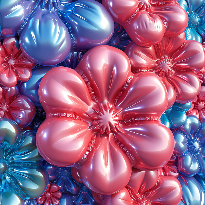 Inflated with Glossy Puffy Vinyl Floral Panels in Red and Blue seamless PBR texture preview