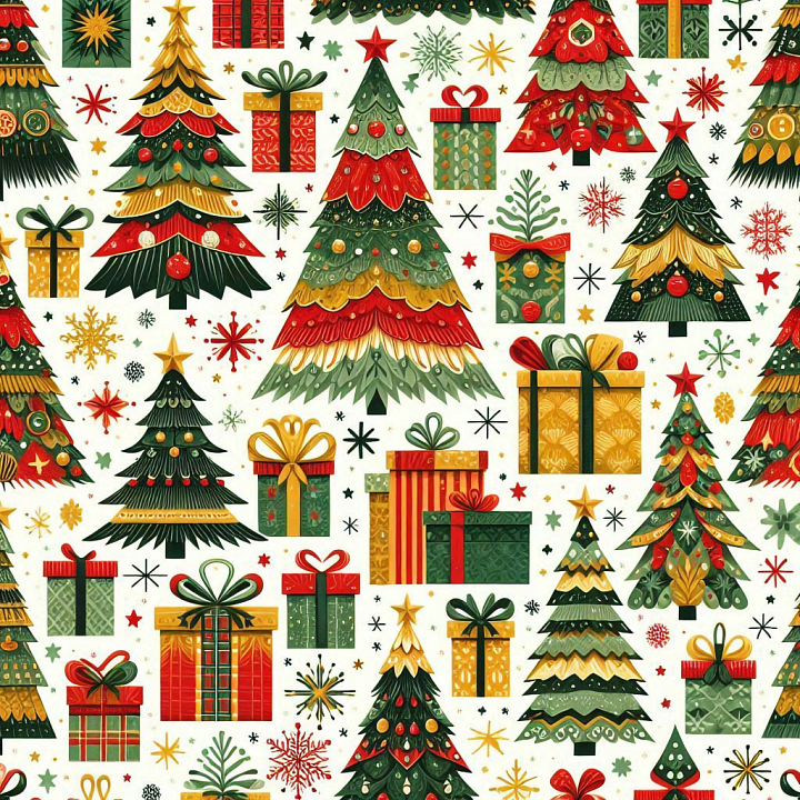 Featuring Festive Christmas Trees and Gift Patterns seamless PBR texture preview