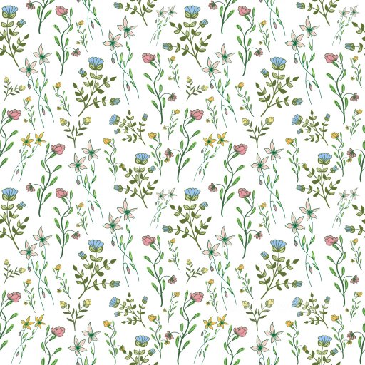 Pattern Texture Featuring Delicate Wildflower Motifs on White seamless Pattern Bundle PBR texture