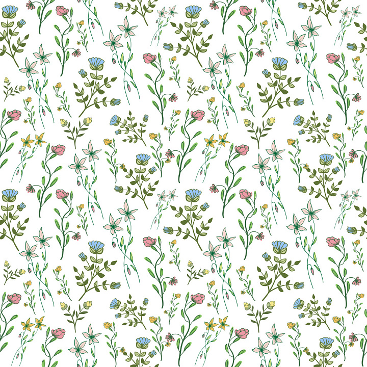Pattern Featuring Delicate Wildflower Motifs on White seamless PBR texture preview