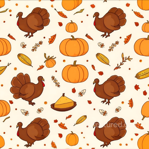 Featuring Illustrated Turkeys and Autumn Symbols seamless Thanksgiving PBR texture