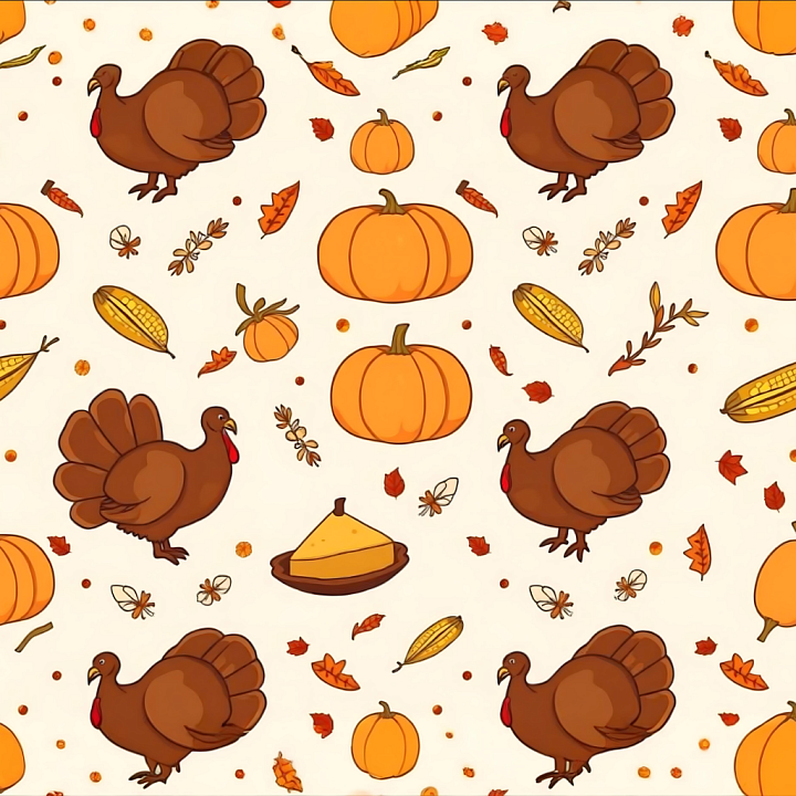 Featuring Illustrated Turkeys and Autumn Symbols seamless PBR texture preview