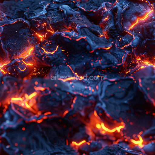 Seamless 3D PBR Texture of Glossy Dark Volcanic Rock with Glowing Lava Veins