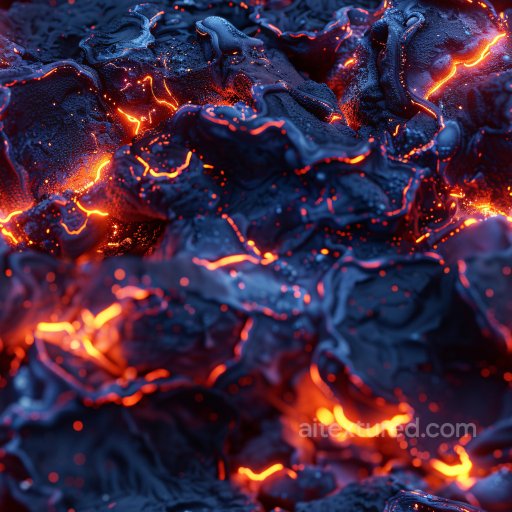 Seamless 3D PBR Texture of Glossy Dark Volcanic Rock with Glowing Lava Veins texture preview
