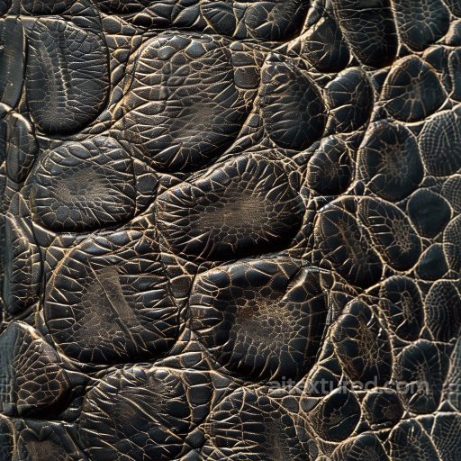 Textured Black Crocodile Leather With Embossed Scales And Natural Cracks seamless Leather PBR texture