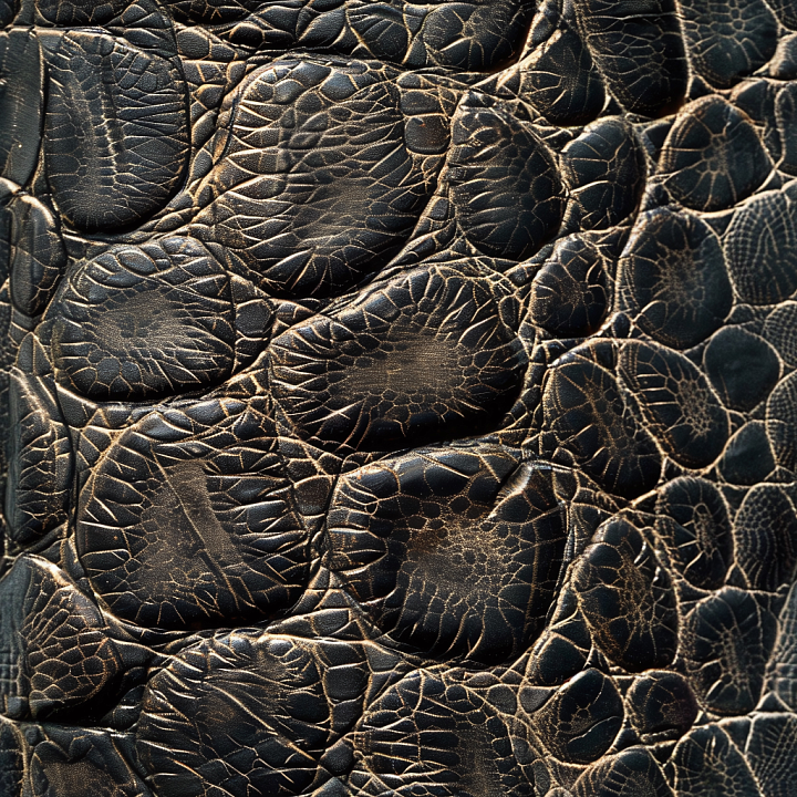 Textured Black Crocodile Leather With Embossed Scales And Natural Cracks seamless PBR texture preview