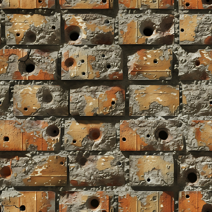 Cracked and Holed Concrete Block with Worn Rust Brown Surface seamless PBR texture preview