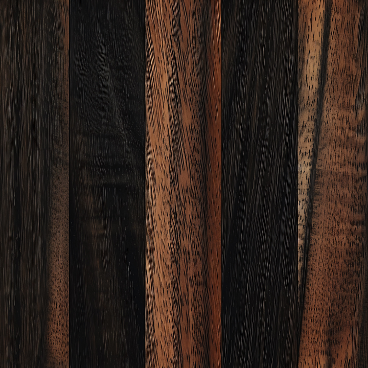 Dark Wenge Wood Planks with Unique Grain Patterns seamless PBR texture preview