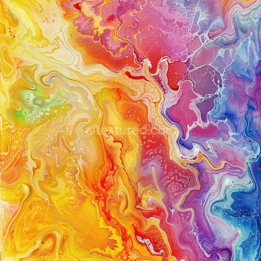 Seamless 3D Alcohol Ink PBR Texture Featuring Vibrant Multicolor Swirls and Organic Fluid Movement