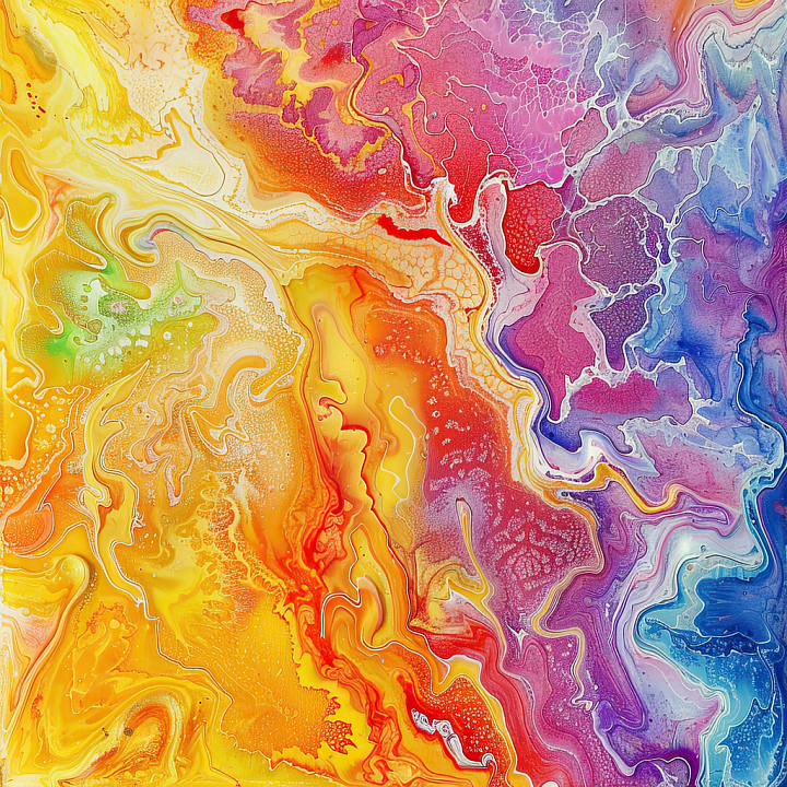 Alcohol Ink Featuring Vibrant Multicolor Swirls and Organic Fluid Movem… seamless PBR texture preview
