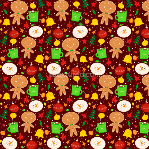 Seamless 3D PBR Texture Featuring Cartoon Christmas Icons on Red Background