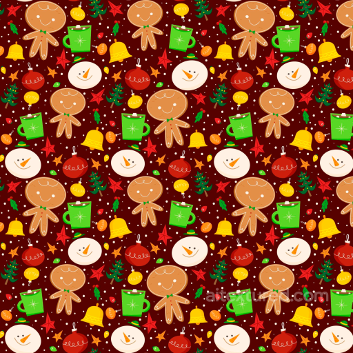 Featuring Cartoon Christmas Icons on Red Background seamless All Christmas Digital paper PBR texture