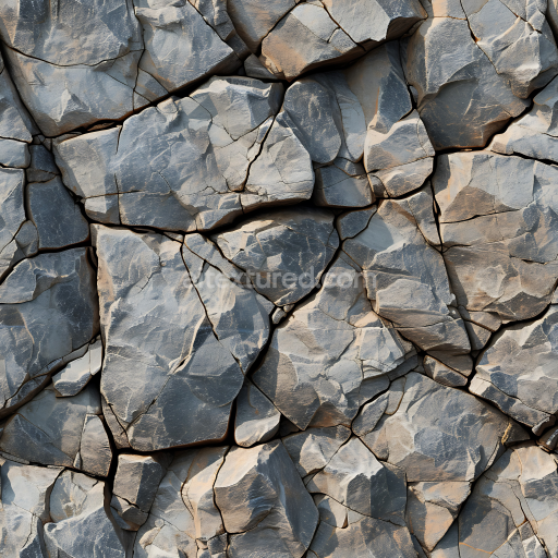 Seamless 3D fractured rocky stone ground PBR texture with natural rock cracks