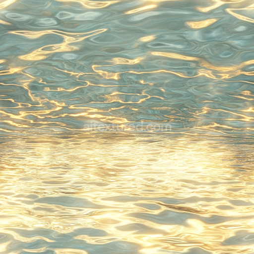 Seamless 3D Water PBR Texture with Golden Reflective Ripples and Soft Wave Patterns
