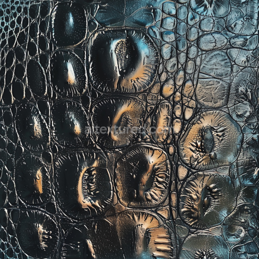 Seamless 3D PBR Texture of Glossy Black Crocodile Leather with Deep Scales & Fine Detailing