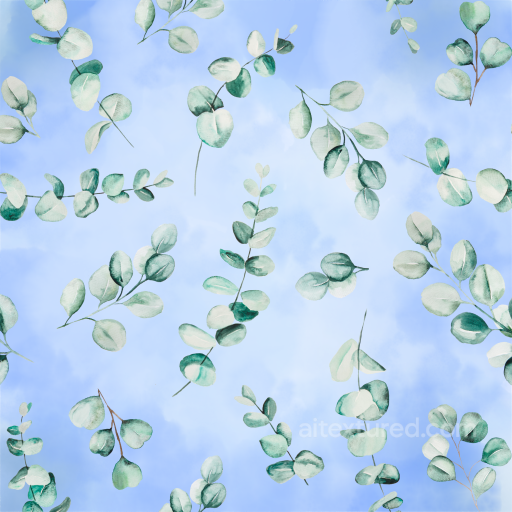 Watercolor Greenery Fabric Texture with Soft Blue Background and Leaf Motifs seamless watercolor greenery PBR texture