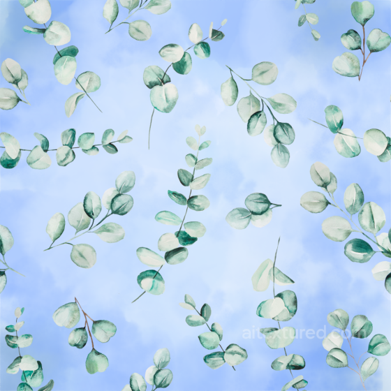 Watercolor Greenery Fabric Texture with Soft Blue Background and Leaf Motifs watercolor greenery texture preview