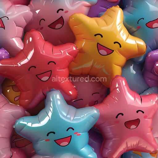 Seamless 3D Inflated Star Balloon PBR Texture with Glossy Colorful Surface