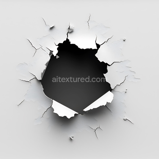 Seamless 3D cracked white wall PBR texture with torn edges and hole