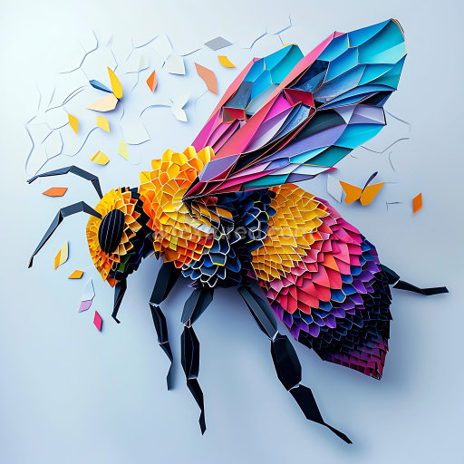 Seamless 3D PBR texture of colorful geometric bumblebee pattern