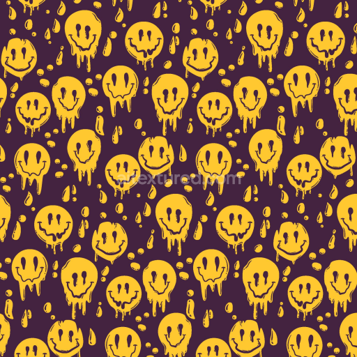 Seamless 3D PBR Texture of Dripping Paint Happy Face Pattern in Yellow & Purple