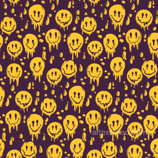 Dripping Paint Happy Face Pattern in Yellow & Purple Seamless Texture seamless Happy Face pattern PBR texture