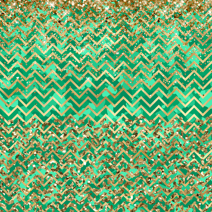 Patterned Gold Glitter and Green Zigzag Fabric seamless PBR texture preview