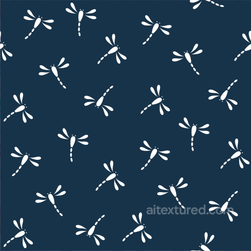 Textile Texture Featuring White Dragonfly Pattern on Dark Blue Background seamless Dragonfly PBR texture