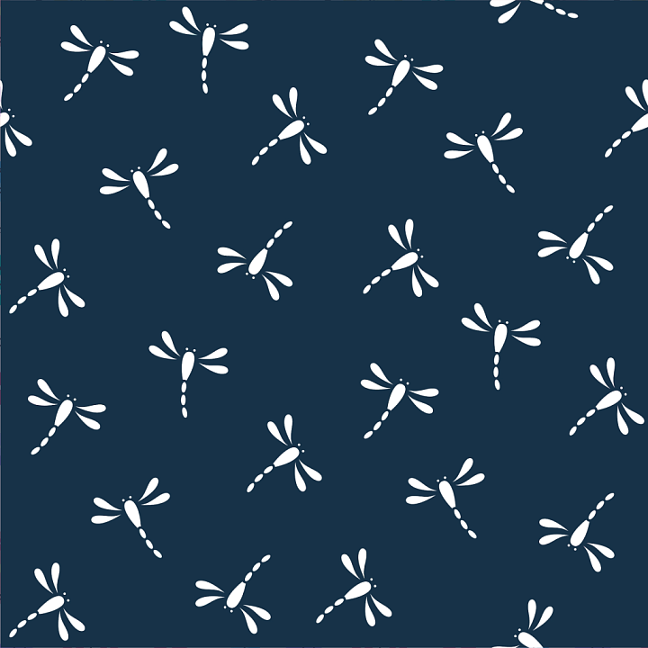 Textile Featuring White Dragonfly Pattern on Dark Blue Background seamless PBR texture preview
