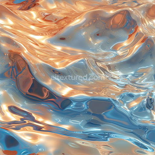 Seamless 3D PBR Texture of Smooth Abstract Liquid Surface with Metallic Warm and Cool Highlights