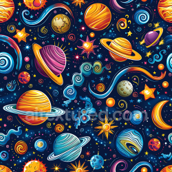 seamless Seamless 3D Space PBR Texture with Cartoon-Style Planets and Stars texture 8k free download PBR