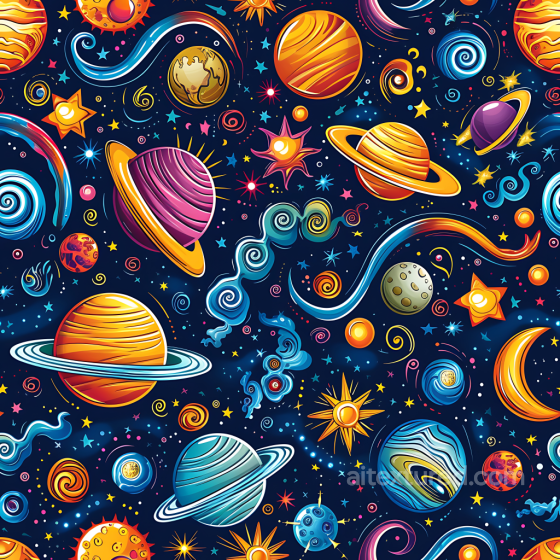 Space PBR Texture with Cartoon-Style Planets and Stars Star, space, planets texture preview