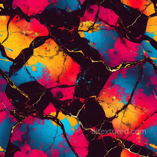 Cracked Surface PBR Texture Featuring Multicolor Vibrant Fractures seamless Cracked & Holes PBR texture