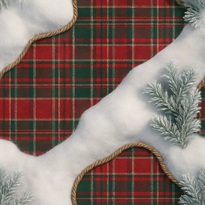 Festive Plaid Twine Rope Snow Drifts Frosted Pine Winter Frost Wood seamless PBR texture preview