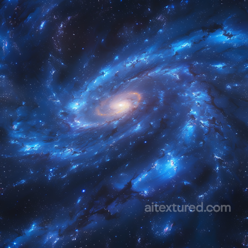 Space PBR Texture Featuring a Blue-Glowing Spiral Galaxy Nebula seamless Star, space, planets PBR texture
