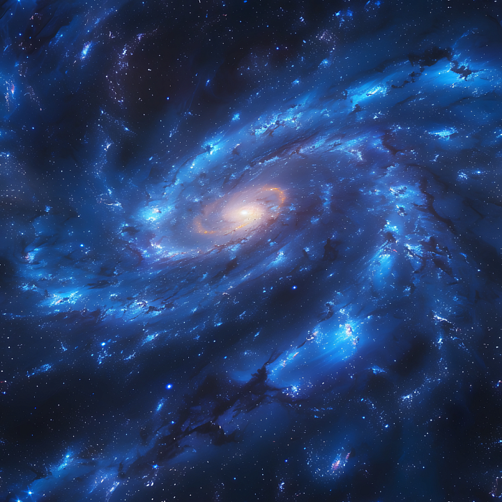 Space Featuring a Blue-Glowing Spiral Galaxy Nebula seamless PBR texture preview