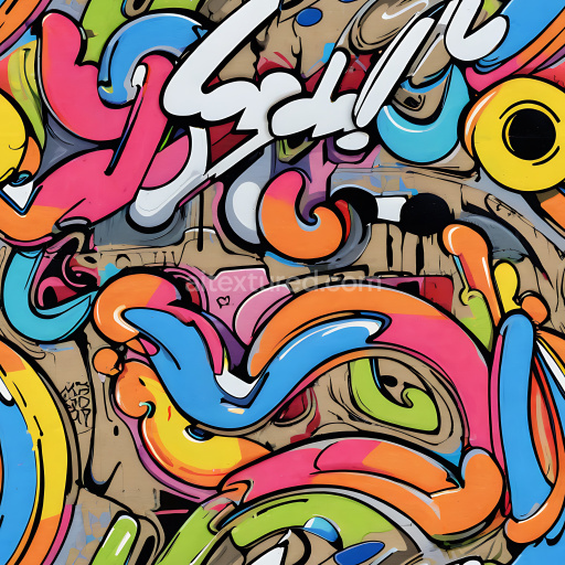 Seamless 3D PBR Texture of Colorful Urban Graffiti with Abstract Paint Swirls