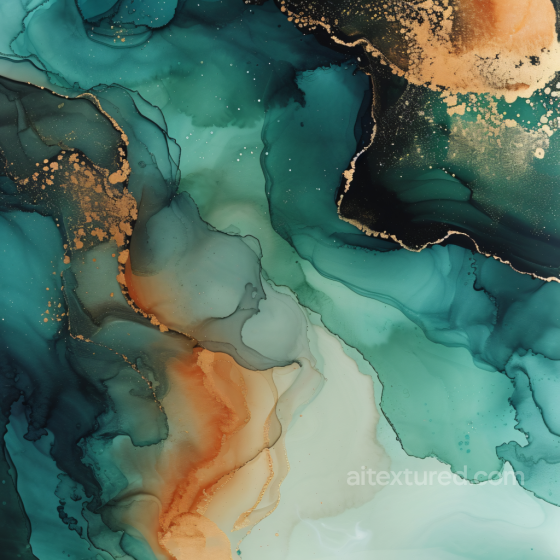Alcohol Ink PBR Texture Featuring Teal Fluid Waves and Copper Veins Alcohol ink texture preview
