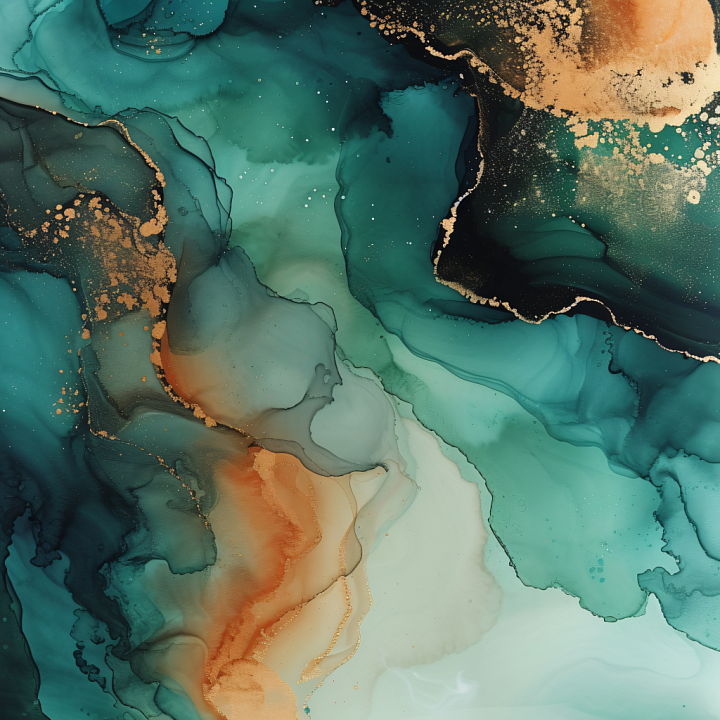 Alcohol Ink Featuring Teal Fluid Waves and Copper Veins seamless PBR texture preview