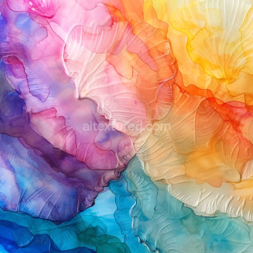 Seamless 3D Alcohol Ink PBR Texture Featuring Vibrant Multicolor Fluid Layers and Organic Flow