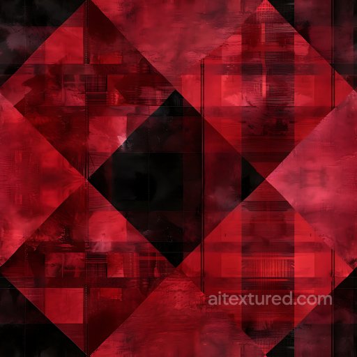 Plaid - Seamless 3D Painted Metal PBR Texture with Red and Black Geometric Panels texture preview