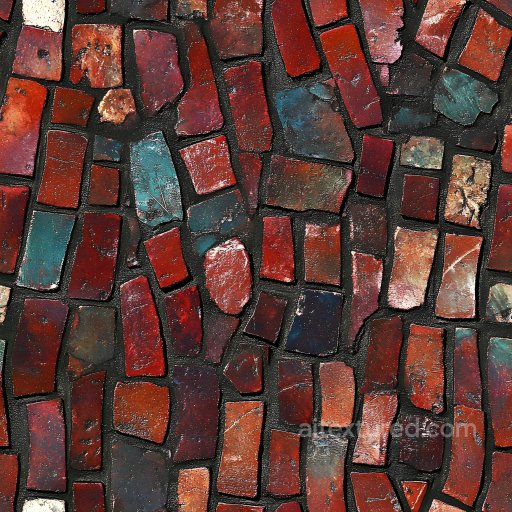Cracked Red Brick Wall PBR Texture with Multi-Colored Broken Tiles seamless Brick PBR texture