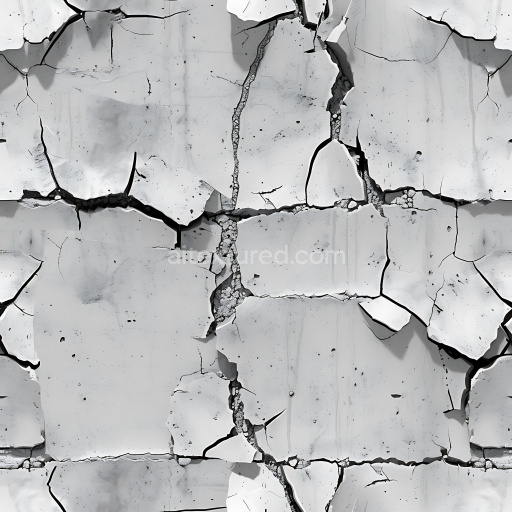 Seamless 3D Cracked and Holed Plaster Wall PBR Texture with White and Gray Damaged Surface