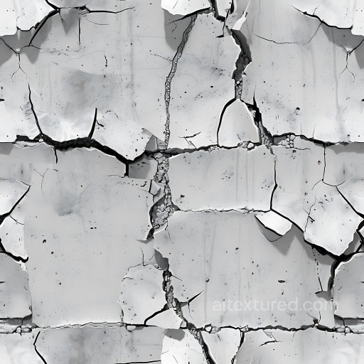 Cracked and Holed Plaster Wall PBR Texture with White and Gray Damaged Surface seamless Cracked & Holes PBR texture