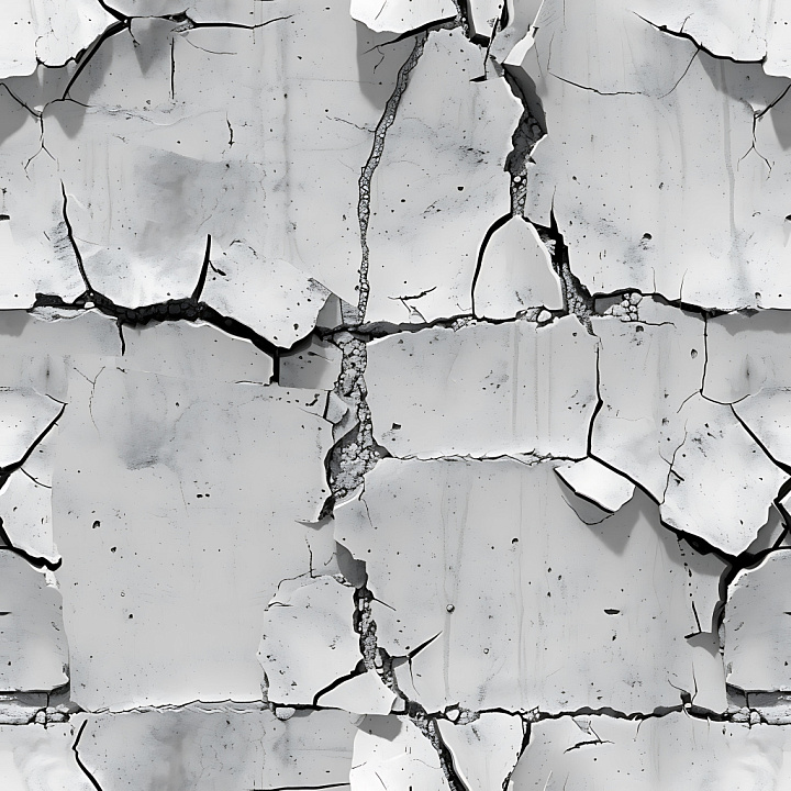 Cracked and Holed Plaster Wall with White and Gray Damaged Surface seamless PBR texture preview