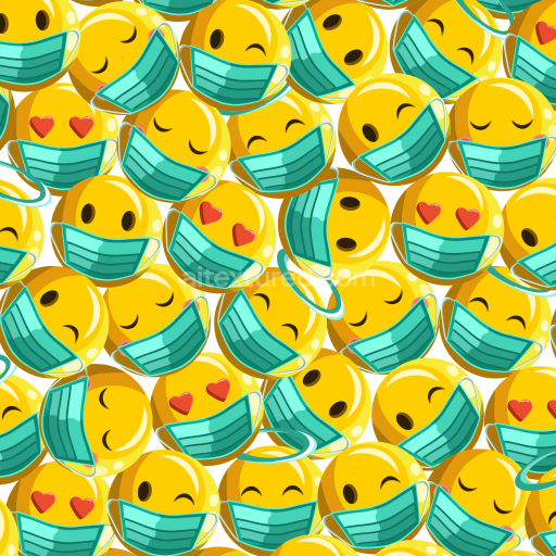 Seamless 3D PBR Texture of Smiling Yellow Emojis with Face Masks Pattern
