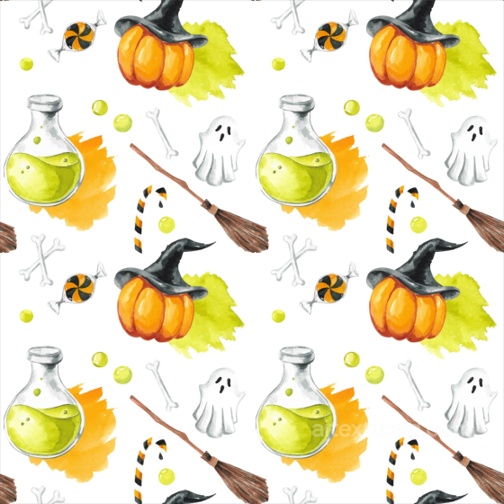 Watercolor Halloween Texture with Pumpkins, Ghosts, and Potions Watercolor Halloween texture preview
