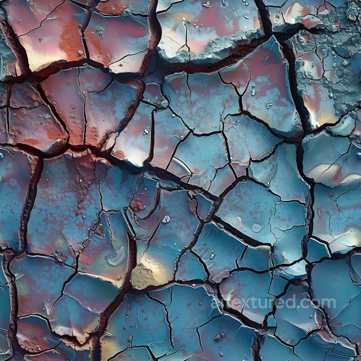Cracked Dry Mud PBR Texture with Multicolor Reflective Patches and Deep Fissures seamless Cracked & Holes PBR texture