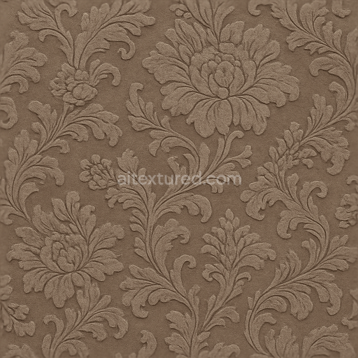 Seamless 3d texture pbr 8k floral damask wallpaper with intricate embossed velvet finish